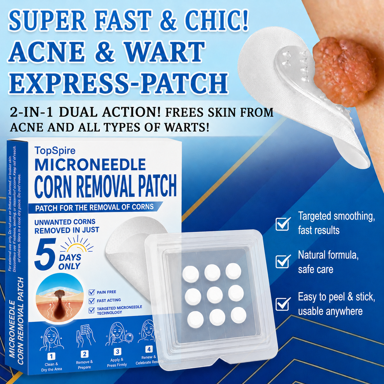 Official Brand Store | 🔥 TopSpire® 2-in-1 Microneedle & Hydrocolloid Patches | Designed for Raised Moles, Acne, Flat Warts & Skin Tags